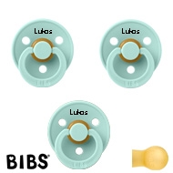 BIBS Colour Schnuller mit Namen, Gr. 2, 3 Mint, Rund Latex, (3er Pack)